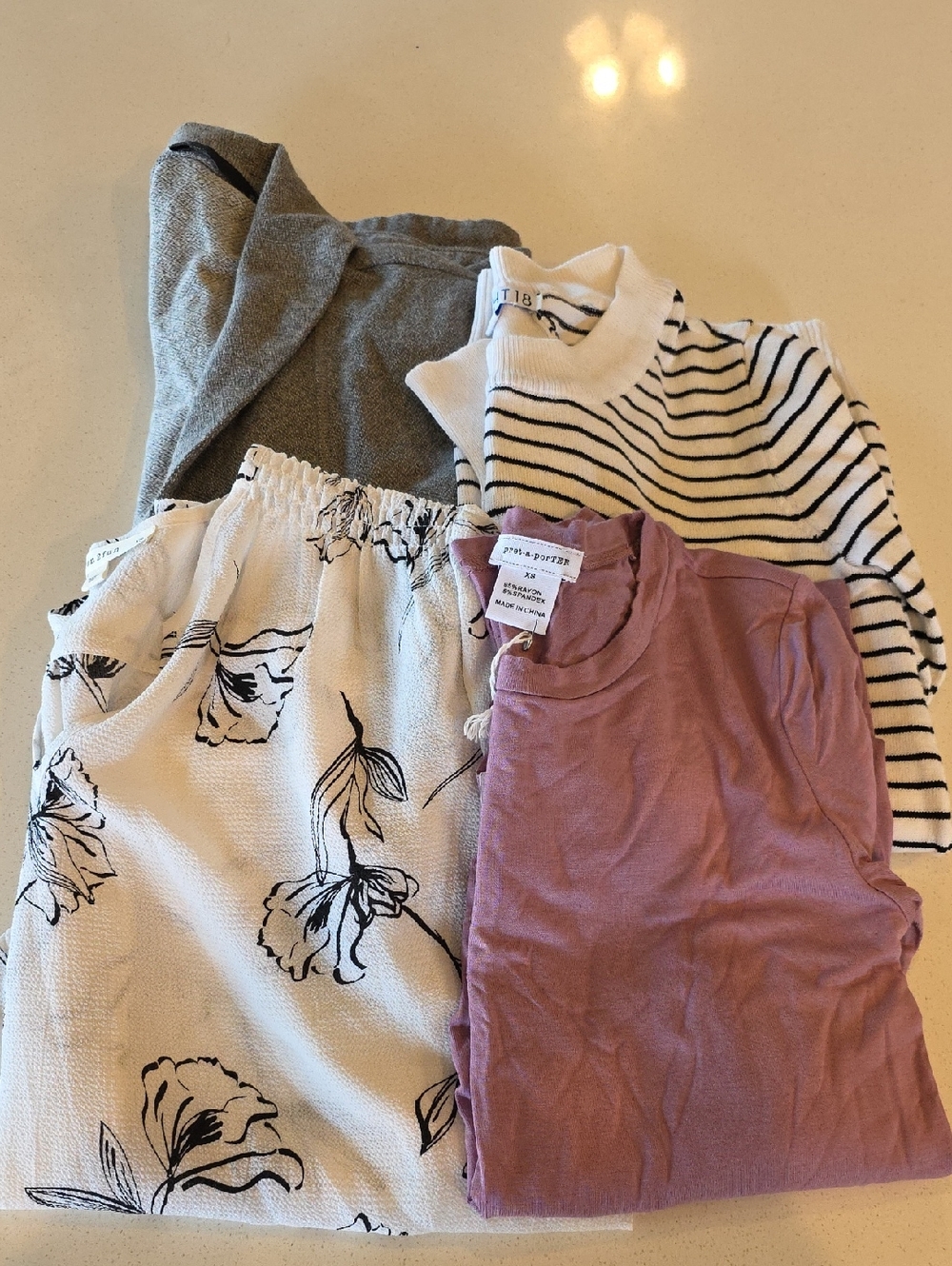 fun 2 fun Striped Black & White and Mauve Tops - Women's Lot